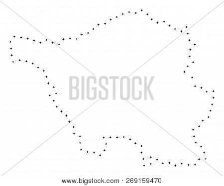 Vector Stroke Dot Saarland State Map In Black Color, Small Border Points Have Diamond Shape. Trace T