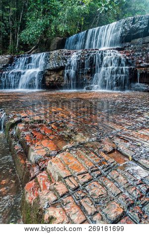 Qubrada De Jaspe Jasper Creek Is The River And A Series Of Cascades In National Park Canaima, Venezu