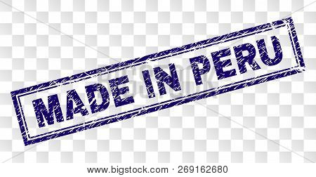 Made In Peru Stamp Seal Print With Rubber Print Style And Double Framed Rectangle Shape. Stamp Is Pl