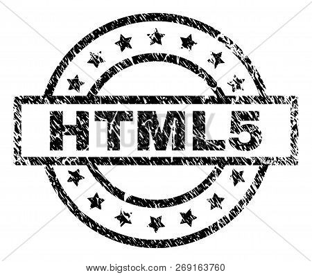 Html5 Stamp Seal Watermark With Distress Style. Designed With Rectangle, Circles And Stars. Black Ve