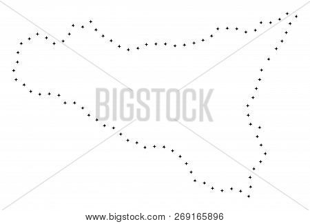 Vector Stroke Dot Sicilia Map In Black Color, Small Border Points Have Diamond Shape. Follow The Pat