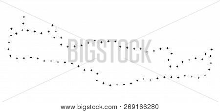 Vector Stroke Dot Crete Island Map In Black Color, Small Border Points Have Diamond Shape. Track The