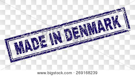 Made In Denmark Stamp Seal Print With Rubber Print Style And Double Framed Rectangle Shape. Stamp Is
