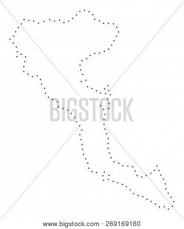 Vector Stroke Dot Greek Corfu Island Map In Black Color, Small Border Points Have Diamond Shape. Tra