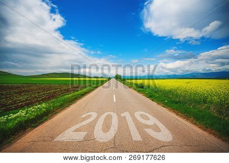 Concept For 2019.driving On An Empty Asphalt Road At Beautiful Sunny Day.