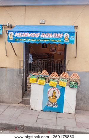 Potosi, Bolivia - April 18, 2015: Shop Seling Eggs In Potosi Bolivia