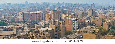 Panorama Of Residential Neighborhoods Of Cairo, Looking Like Neverending Brick Jungle With Hazy High