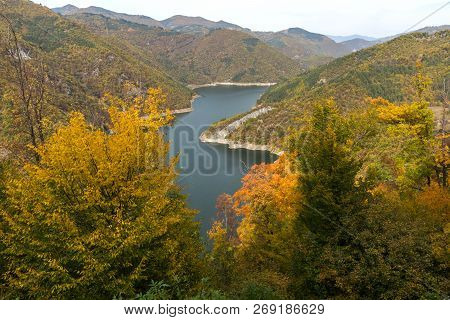 Amazing Autumn Landscape Of Tsankov Kamak Reservoir, Smolyan Region, Bulgaria