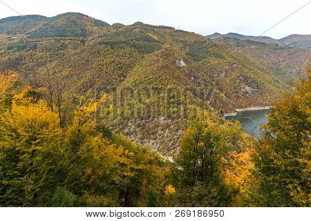 Amazing Autumn Landscape Of Tsankov Kamak Reservoir, Smolyan Region, Bulgaria