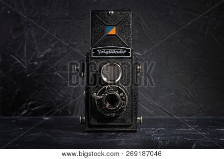Moscow, Russia, August 25, 2017. The Old German Medium-format Scaling Camera Voigtlander Brilliant, 