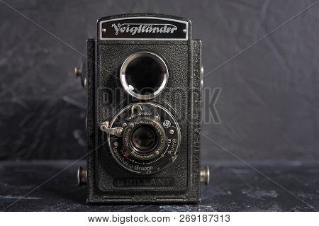 Moscow, Russia, August 25, 2017. The Old German Medium-format Scaling Camera Voigtlander Brilliant, 