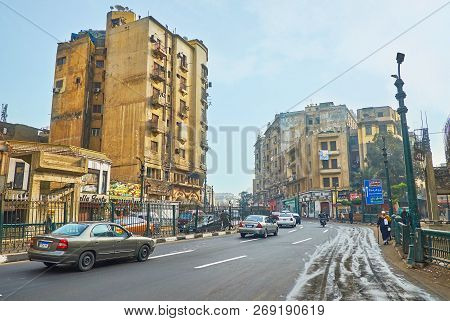Cairo, Egypt - December 21, 2017: The Traffic Along Al Azhar Avenue, One Of The Main Roads, Stretchi
