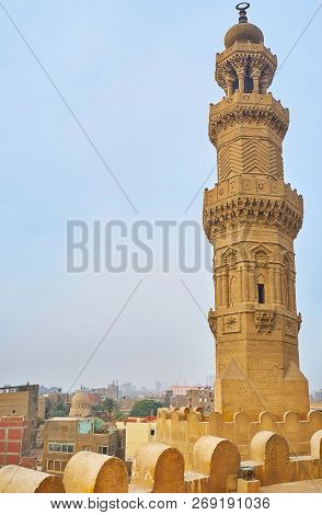 Bab Zuwayla Gate Boasts Scenic Towers With Ornate Carved Decor, Balconies, Slender Pillars And Muqar