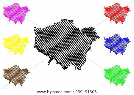 Greater London (united Kingdom, England) Map Vector Illustration, Scribble Sketch London Region Map