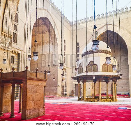 Cairo, Egypt - December 21, 2017: The View On The Old Courtyard Of Sultan Hassan Mosque-madrasa With
