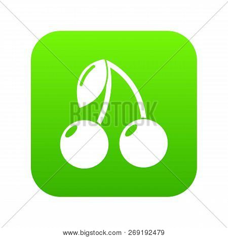 Cherry Icon Green Vector Isolated On White Background