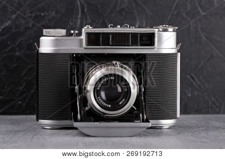 Moscow, Russia, September 12, 2017. The Old Soviet Medium Format Rangefinder Camera Iskra-2, Release