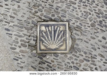 Bookmark Conche Road Santiago On The Floor, Detail Of A Sign For Pilgrims