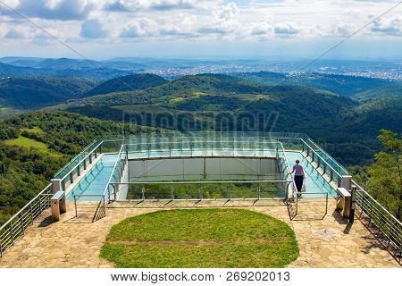Kutaisi, Georgia Caucasus Region. Beautiful View To Glass Bottomed Observation Platform With Clear F