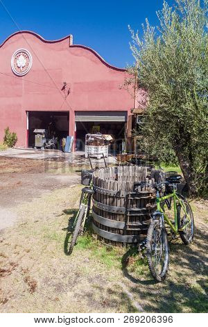 Chacras De Coria, Argentina - Aug 1, 2015: Tourist Bicycles At A Winery In Chacras De Coria Village,