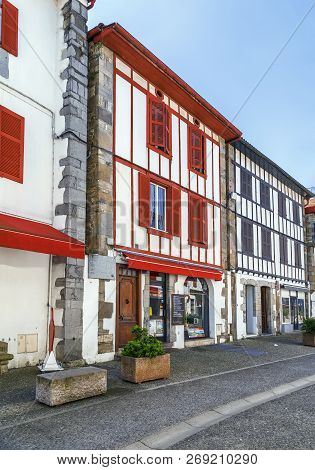 Street With Historical Houses In  Espelette, Pyrenees-atlantiques, France