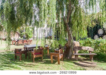 Cafayate, Argentina - Aug 6, 2015: Garden Of Winery Bodega Nanni In Cafayate