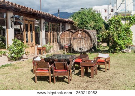 Cafayate, Argentina - Aug 6, 2015: Garden Of Winery Bodega Nanni In Cafayate