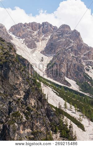 Mudflow With Snow High In The Alpine Mountains