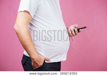 Mindless Snacking, Weight Gain, Lack Of Physical Activity, Laziness, Homebody. Fat Overweight Man En