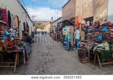 Humahuaca, Argentina - April 12, 2015: Souvenir Market In Humahuaca Village Argentina