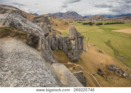 The Castle Hill Conservation Area or  Kura Tawhiti, Arthur's pass, Limestone rock formations, Southern Alps, South island, New Zealand