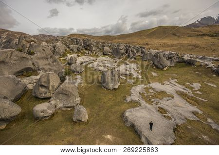The Castle Hill Conservation Area or  Kura Tawhiti, Arthur's pass, Limestone rock formations, Southern Alps, South island, New Zealand