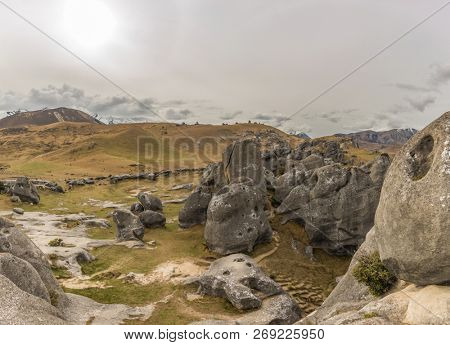 The Castle Hill Conservation Area or  Kura Tawhiti, Arthur's pass, Limestone rock formations, Southern Alps, South island, New Zealand