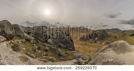 The Castle Hill Conservation Area or  Kura Tawhiti, Arthur's pass, Limestone rock formations, Southern Alps, South island, New Zealand