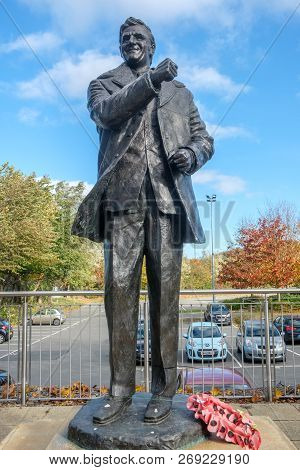 Leeds, England - October 24, 2018: Statue Of Don Revie Outside Legendary Elland Road Stadium. Don Re