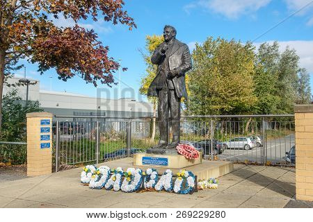 Leeds, England - October 24, 2018: Statue Of Don Revie Outside Legendary Elland Road Stadium. Don Re
