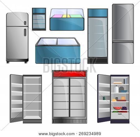 Freezer Icon Set. Cartoon Set Of Freezer Vector Icons For Web Design