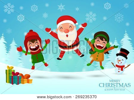 Merry Christmas And Happy New Year. Cute Santa Character.