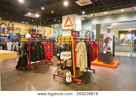 MOSCOW, RUSSIA - CIRCA SEPTEMBER, 2018: interior shot of Reebok shop in Moscow