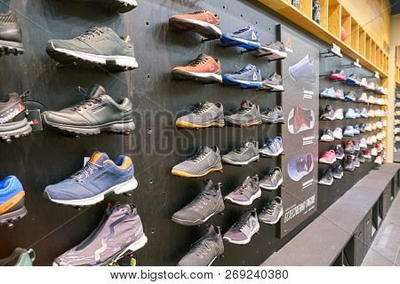 MOSCOW, RUSSIA - CIRCA SEPTEMBER, 2018: interior shot of Reebok shop in Moscow