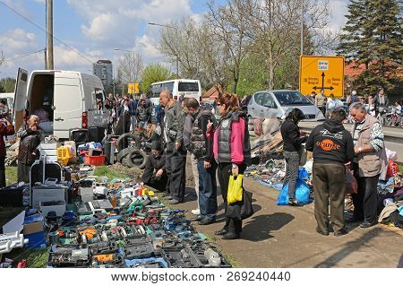 Pancevo, Serbia - April 19, 2015: Second Hand Sale At Flea Market In Pancevo, Serbia.