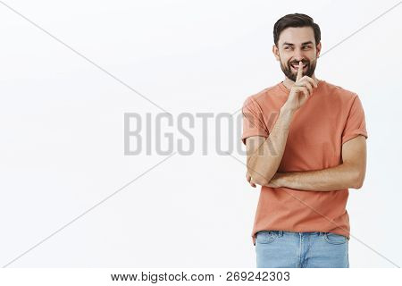 Hehe You Will Surprise. Portrait Of Scheming Intriguing And Tricky Satisfied Mysterious Bearded Husb