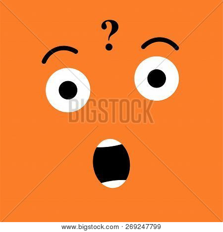 Questioning Funny Emotion Emoji Face On Orange Background. Simple Emoticons Pictograms. Vector Illus