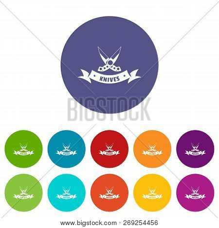 Knive Weapon Icons Color Set For Any Web Design On White Background