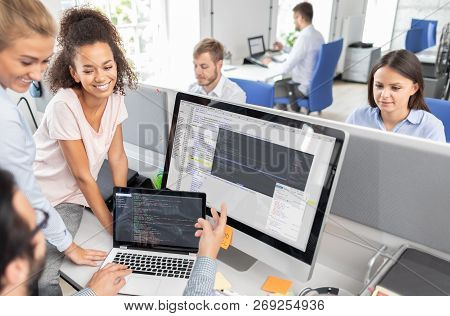 Developing Programming And Coding Technologies. Website Design. Programmer Working In A Software Dev