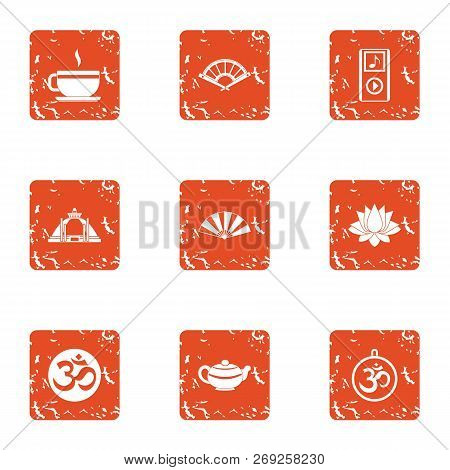 Last Supper Icons Set. Grunge Set Of 9 Last Supper Icons For Web Isolated On White Background