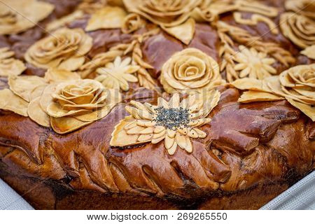 Loaf, Decorated With Flowers From The Dough, For Celebrations