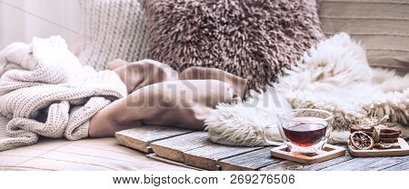 Home Comfort, Living Room With Sofa And Home Decor