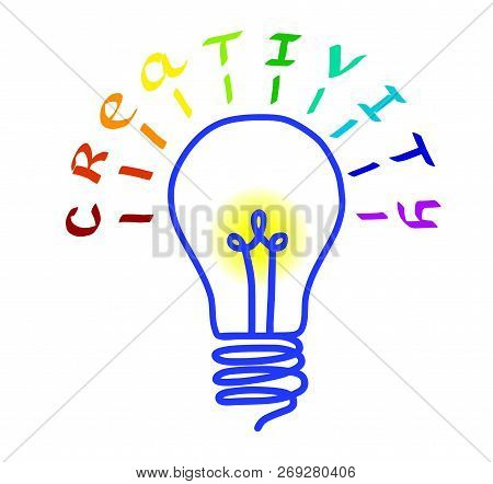 Creativity Concept. Light Bulb Logo With Lettering. Concept Or Creative Thinking And Unique Ideas. V