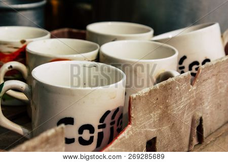 Varanasi India November 10, 2018 View Of A Tea Pot And Glasses Of A Unknown People Selling Chai In A
